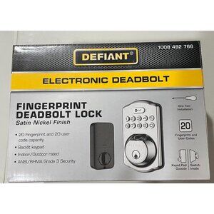 Defiant Electronic Fingerprint Deadbolt Satin Nickel Finish 1008492766 BRAND NEW
